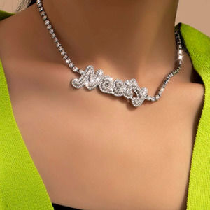 Rhinestone NASTY Bling Necklace - Silver